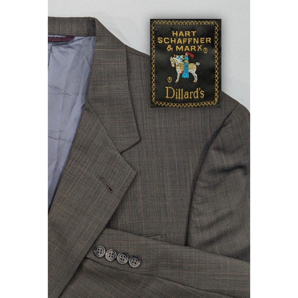 Hart Schaffner Marx Wool Blazer Suit Jacket Brown Subtle Glenn Check 44R Big 48"
